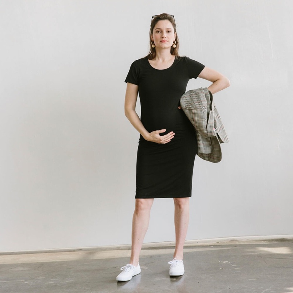 STORQ Size 3 US M Black Short Sleeve ON REPEAT T-Shirt Dress Maternity